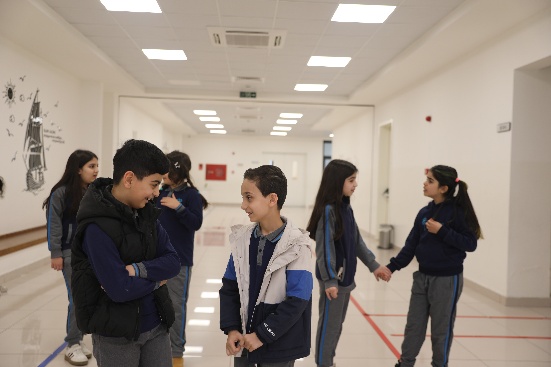 Friends in the hallway